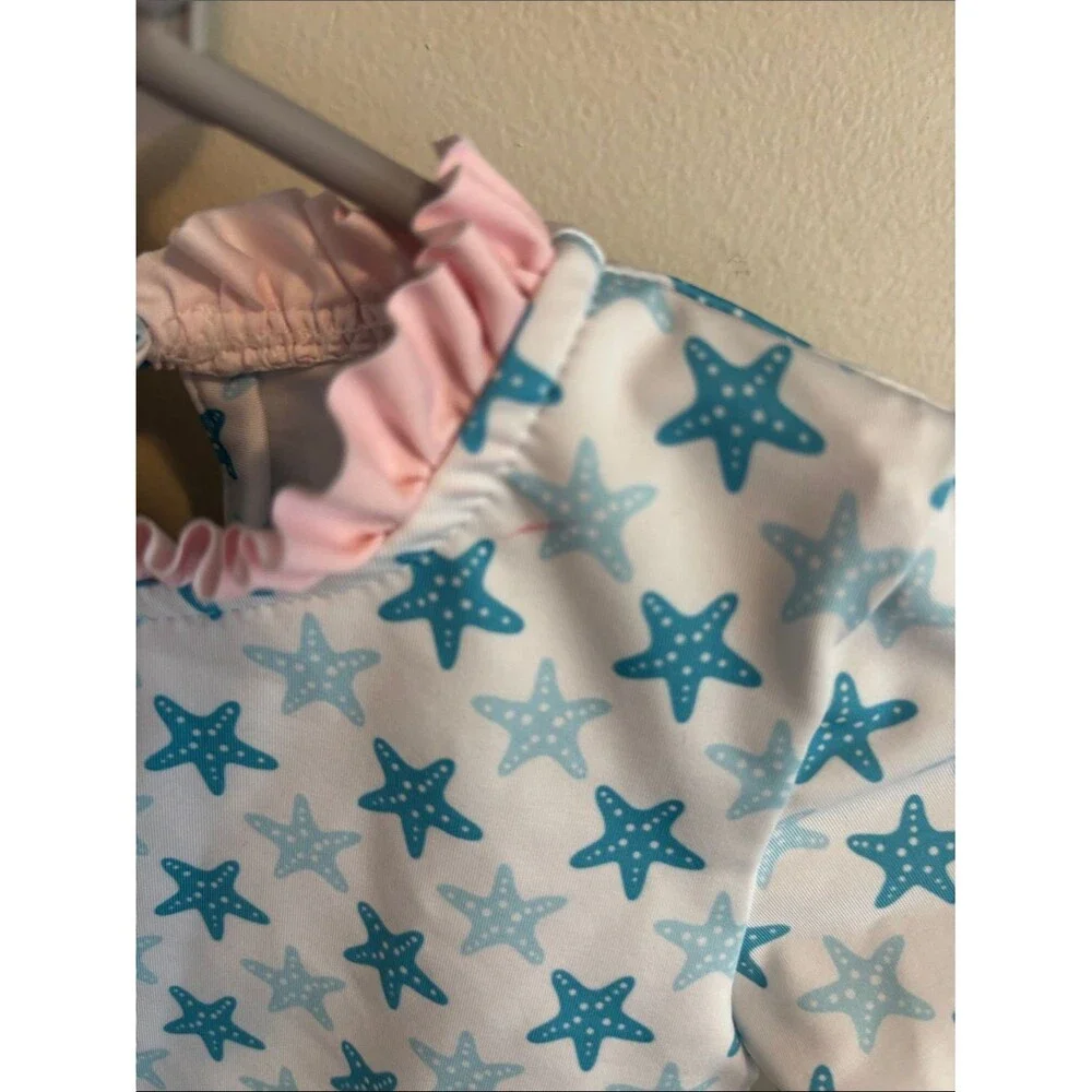 James & Lottie Long Sleeve Star Print Ruffle Swimsuit size 18 months